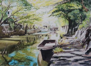 近江八幡　川辺の風景