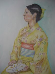 浴衣着の女性像