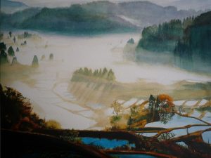 星峠棚田の朝もや